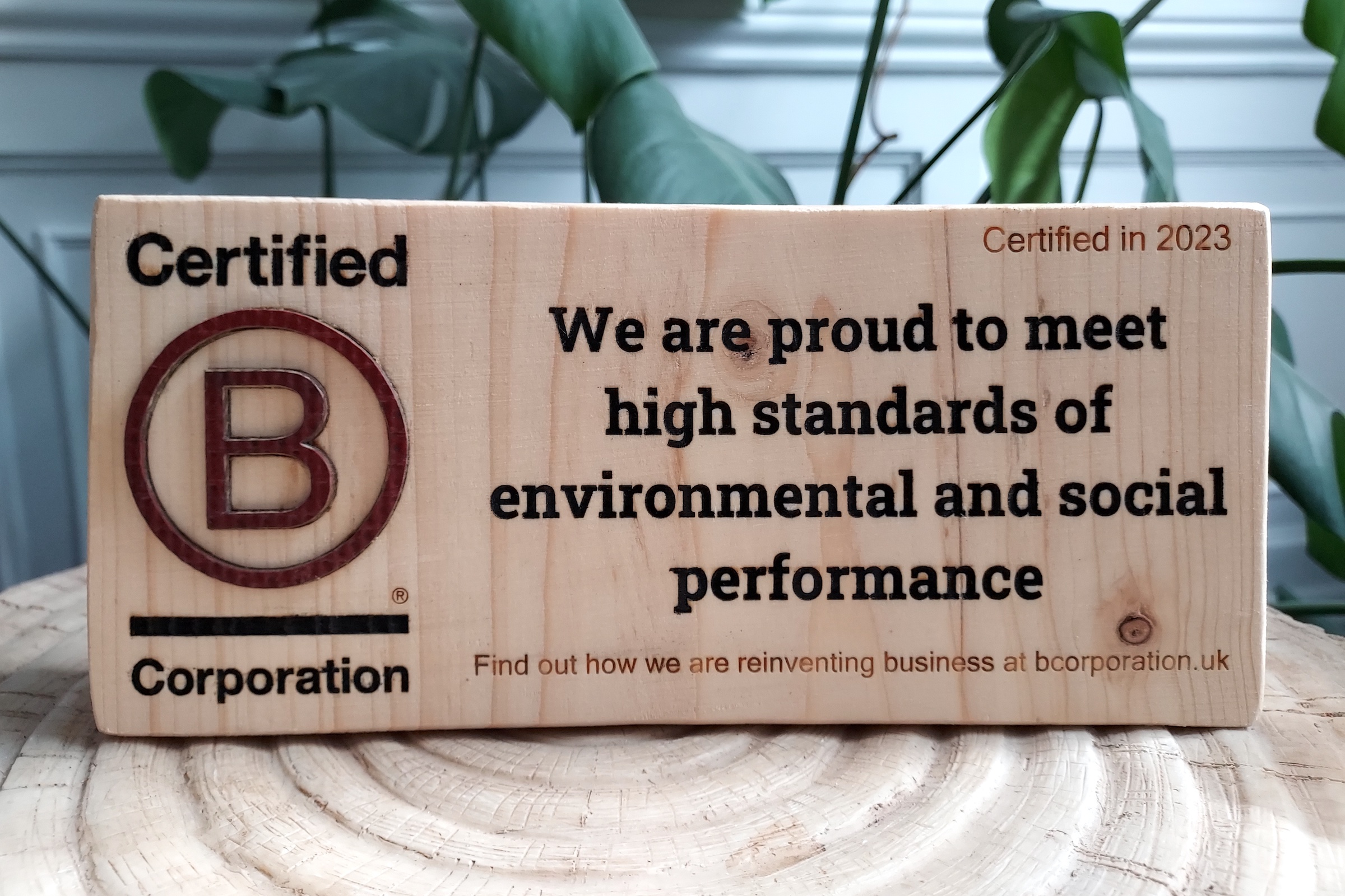 Swoop B Corp certified plaque