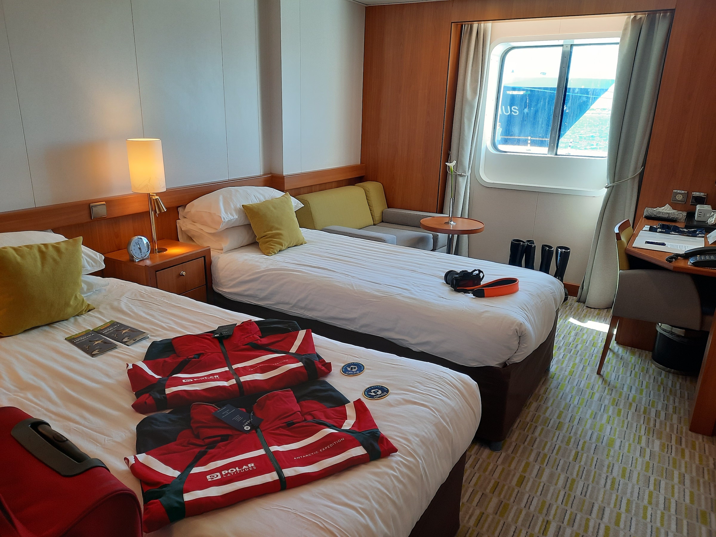 Twin cabin with window on board Seaventure Antarctic expedition cruise ship