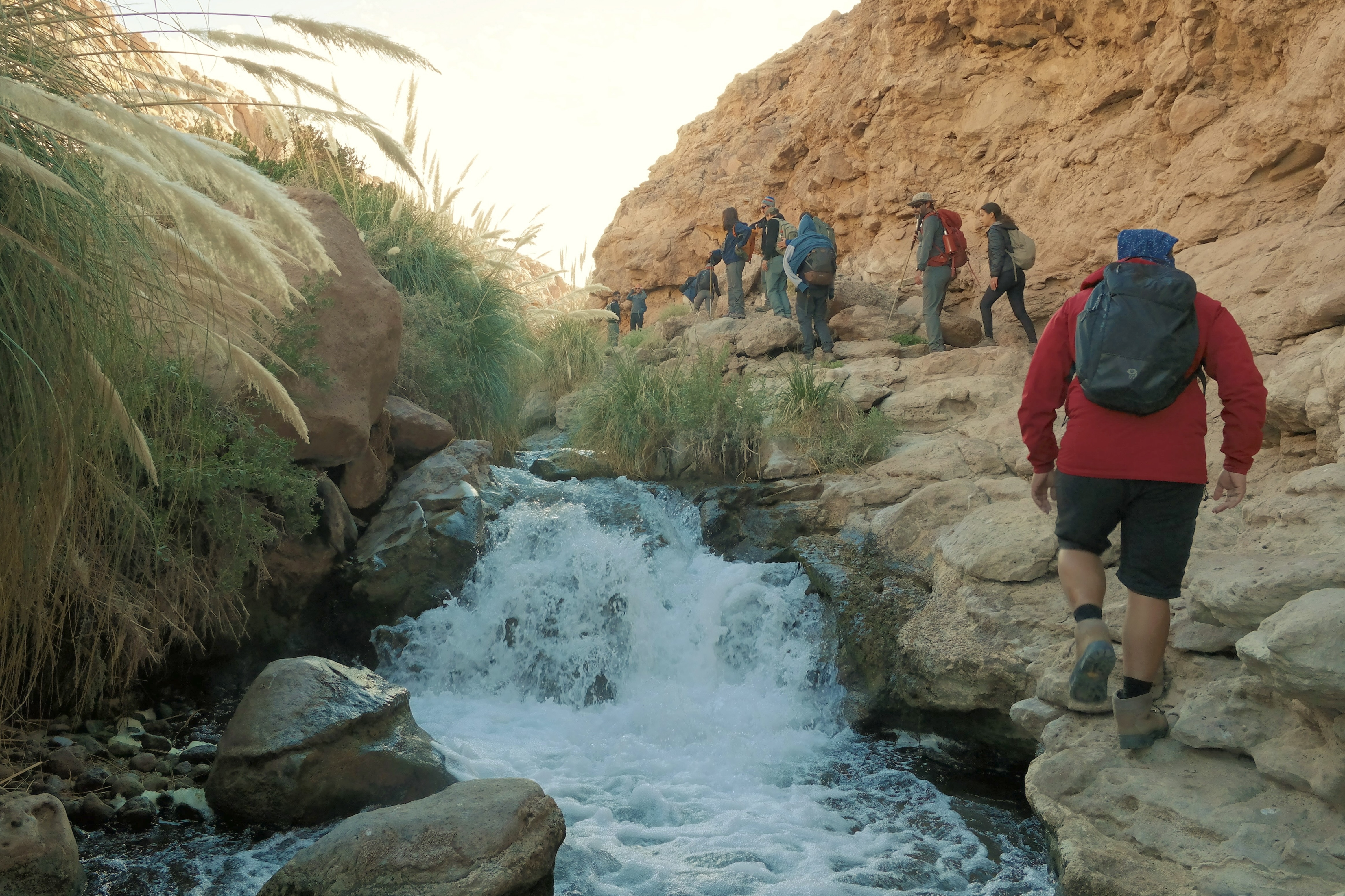 Cascada Escondida waterfall hike Guatin Canyon in the Atacama Desert