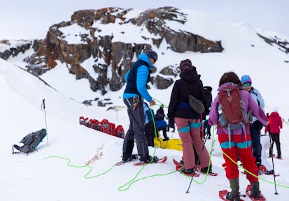 Antarctic travellers prep for snowshoeing