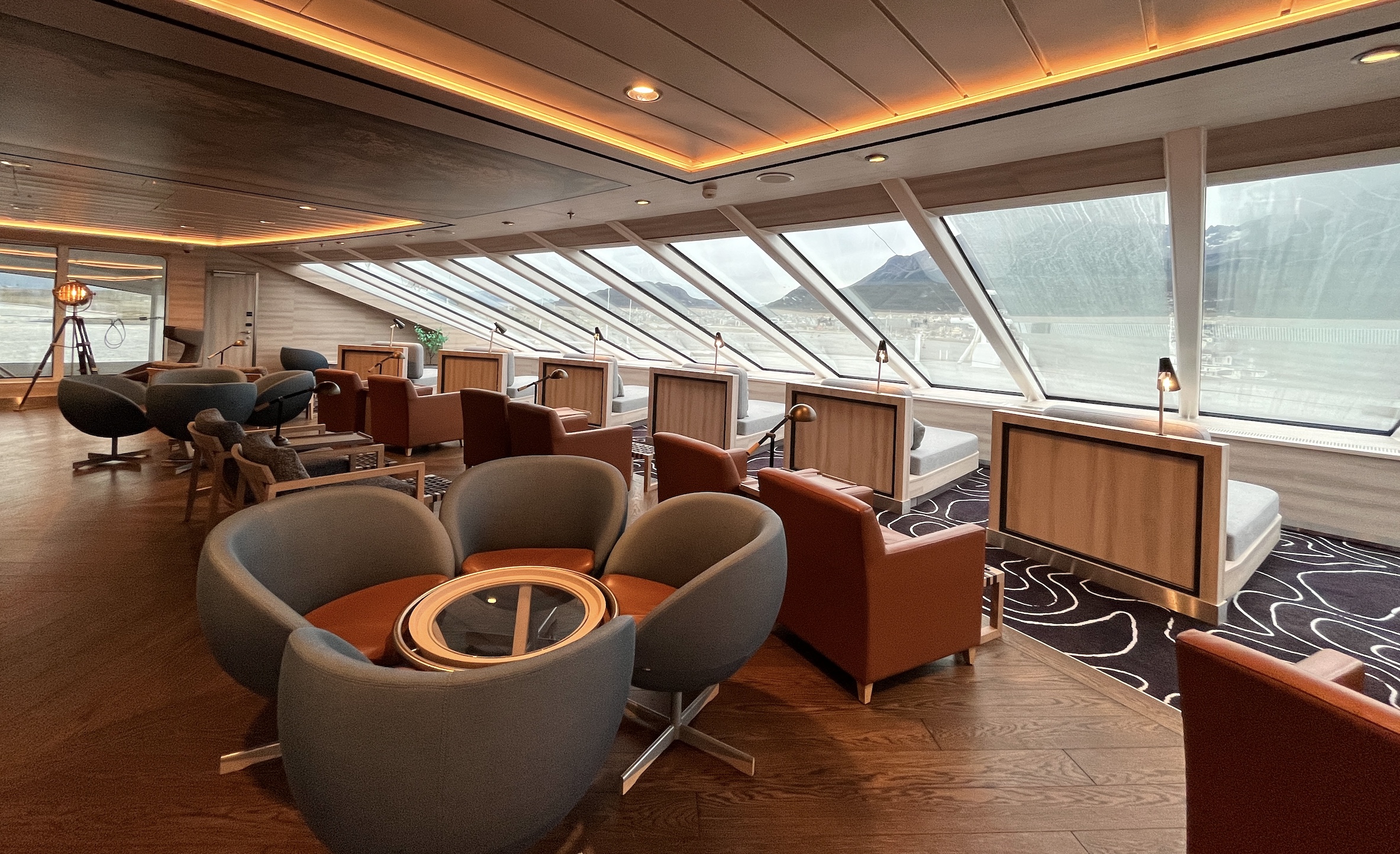 Observation lounge on the Fridtjof Nansen ship in Antarctica