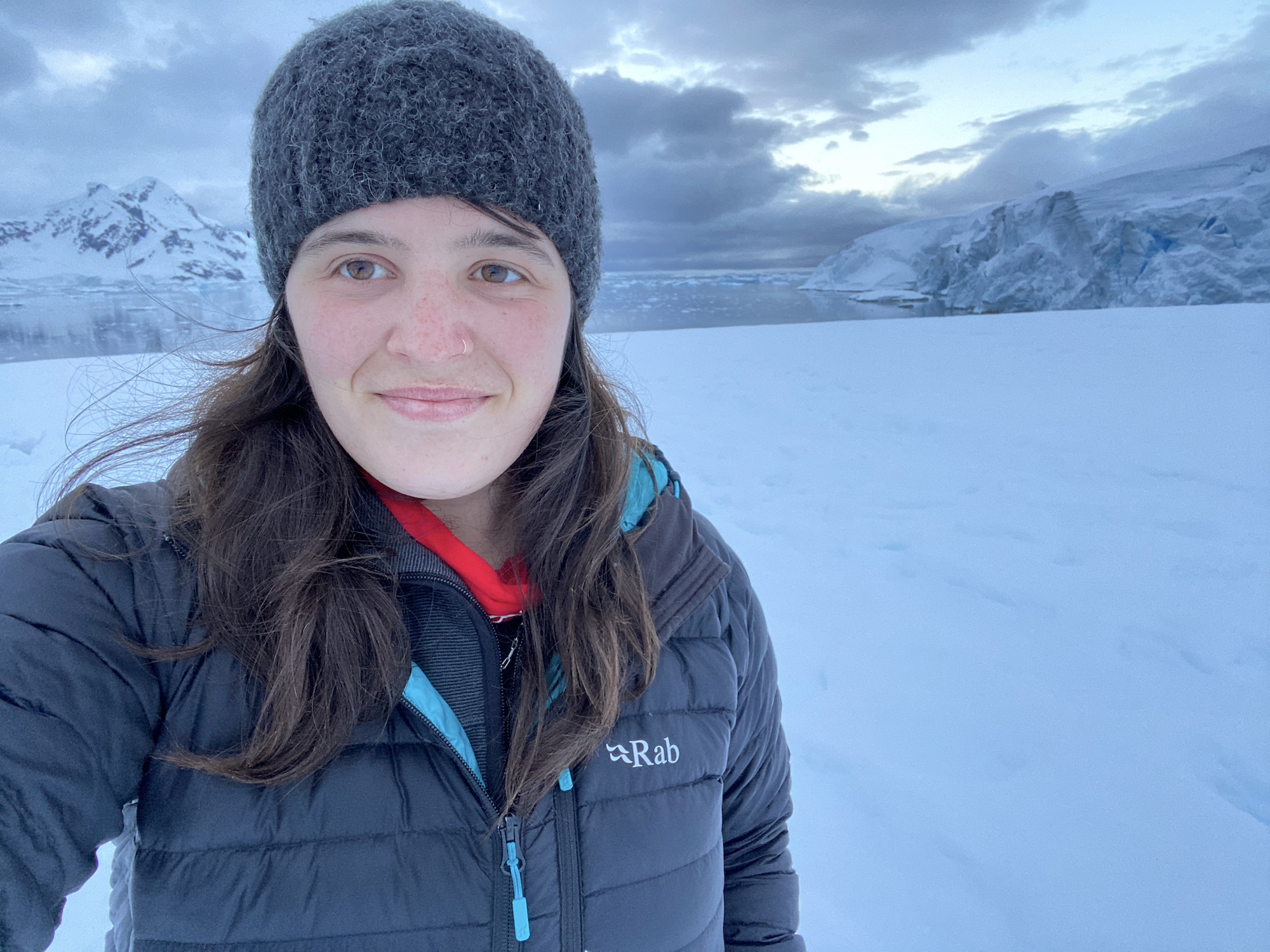 Maddi takes a selfie at Leith Cove in Antarctica 
