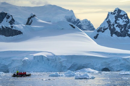Zodiac cruising at Wilhemina Bay on the Antarctic Peninsula