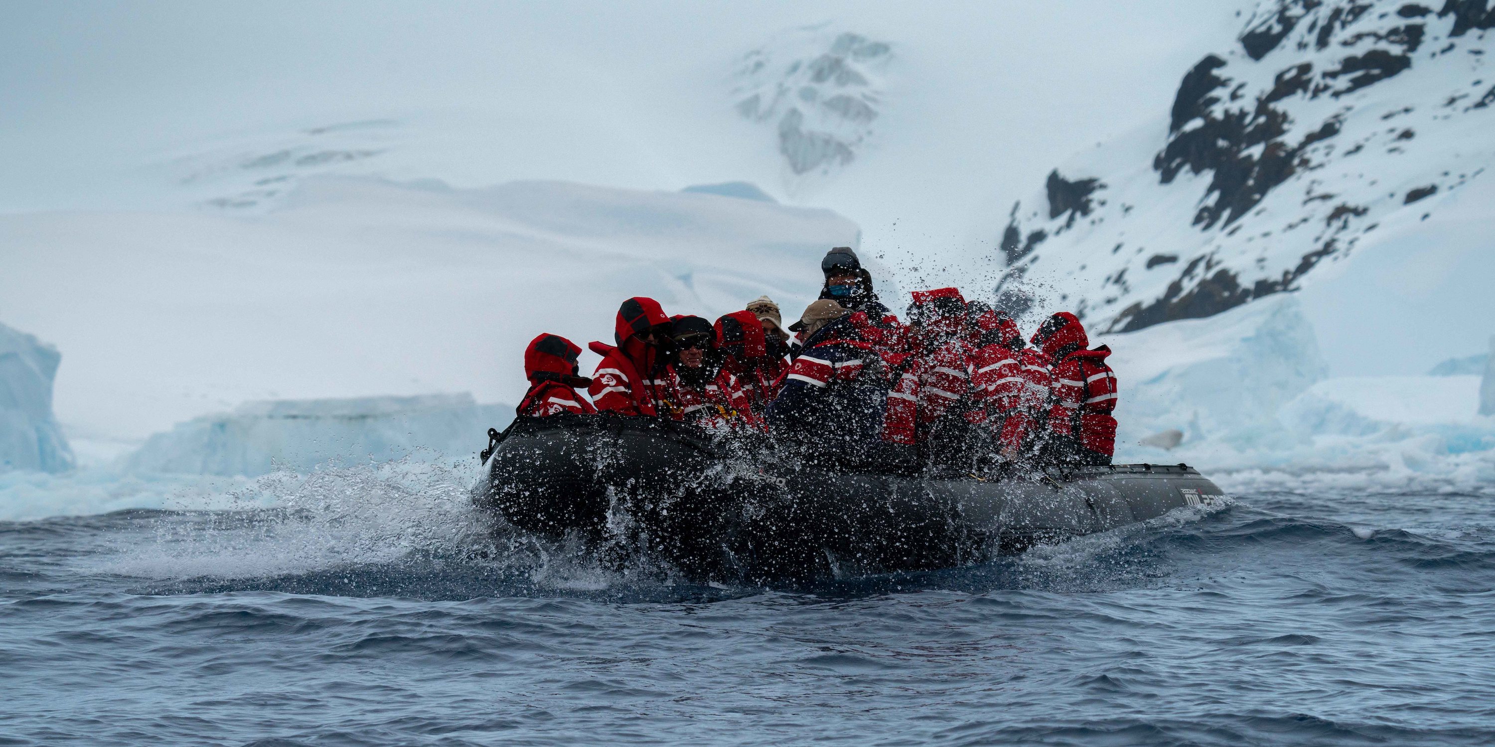 Wind and waves on a zodiac cruise in Antarctica