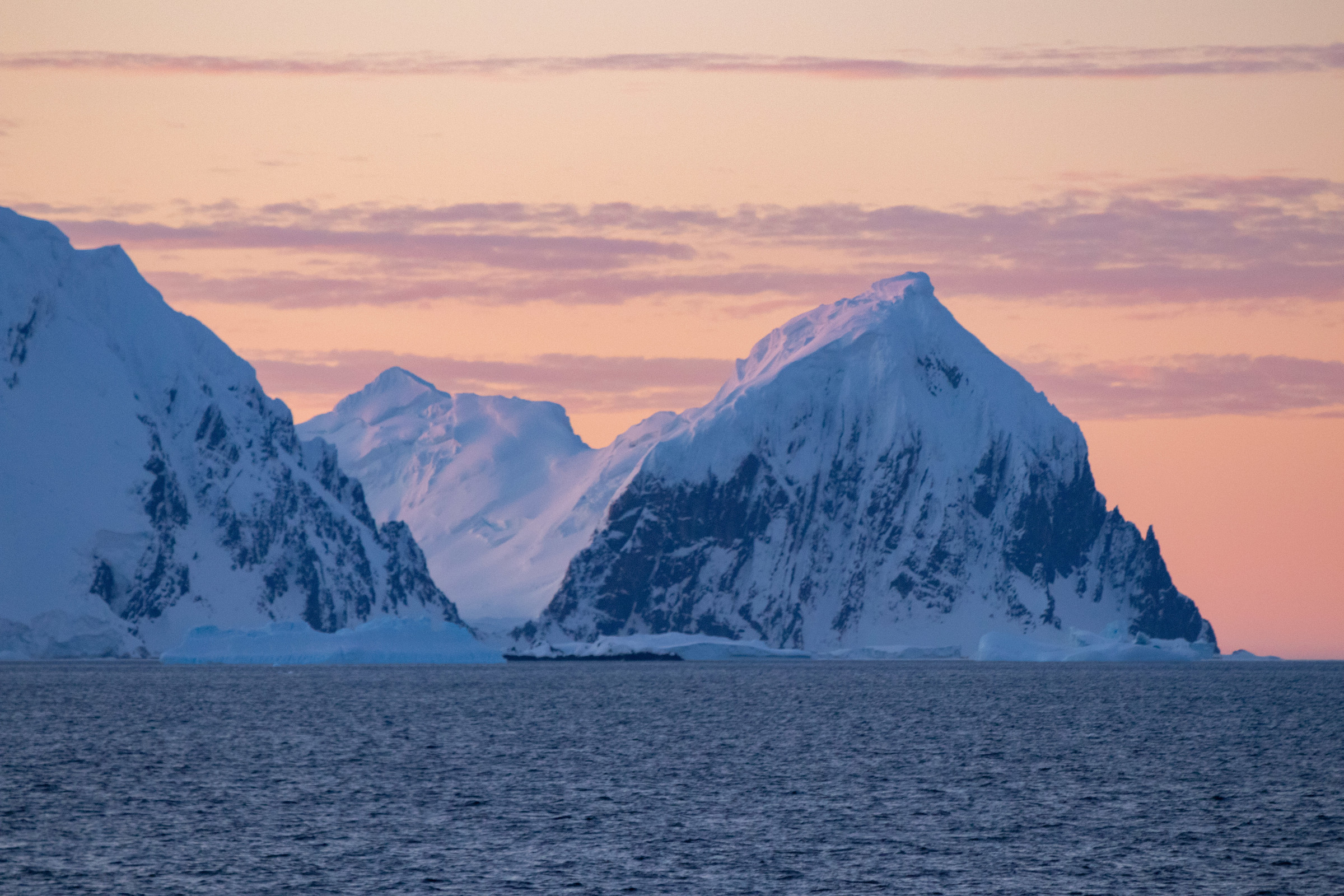 Sunset on the Antarctic coastline