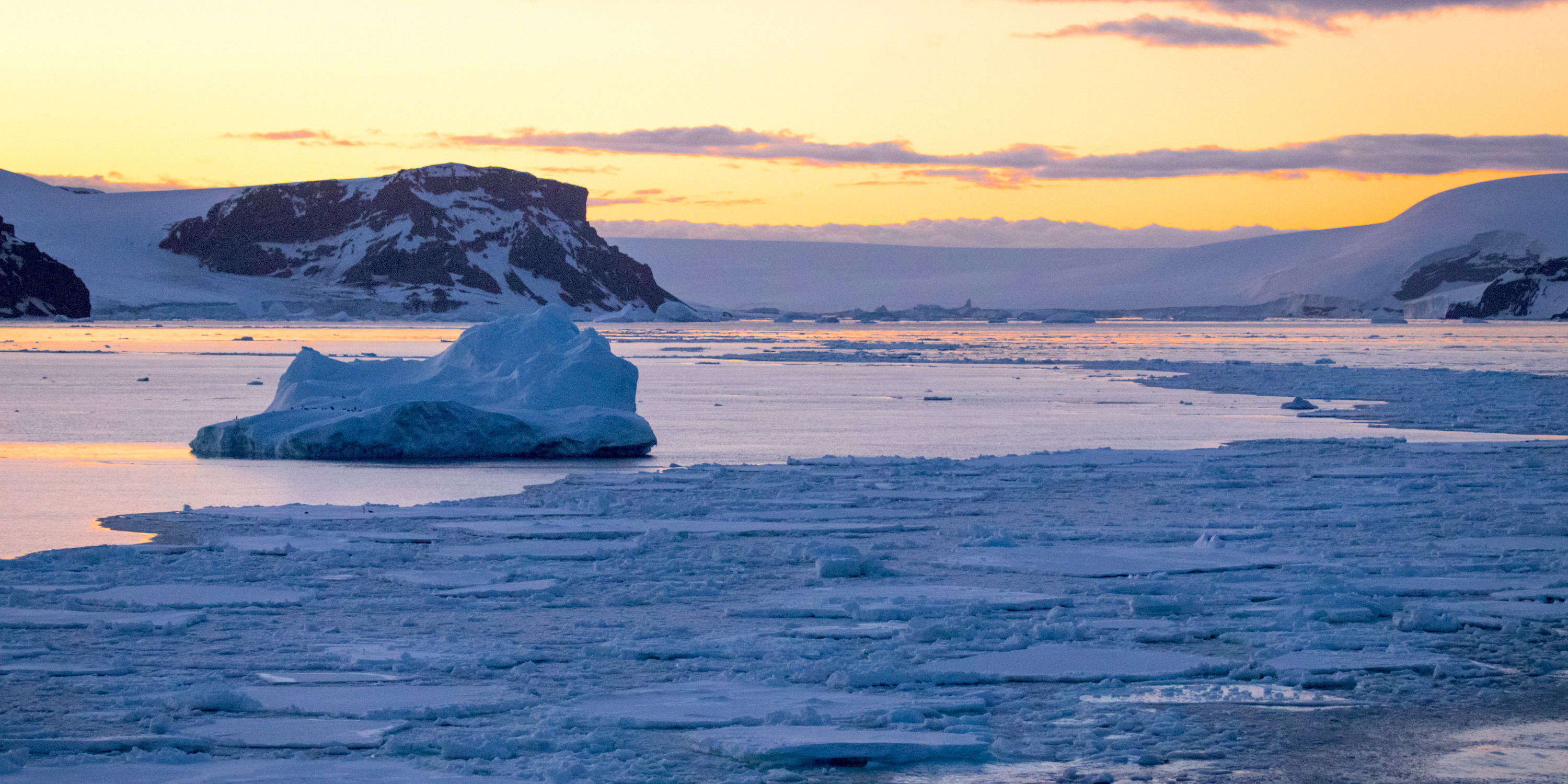 Sunset in the Antarctic Sound, the gateway to the Weddell Sea