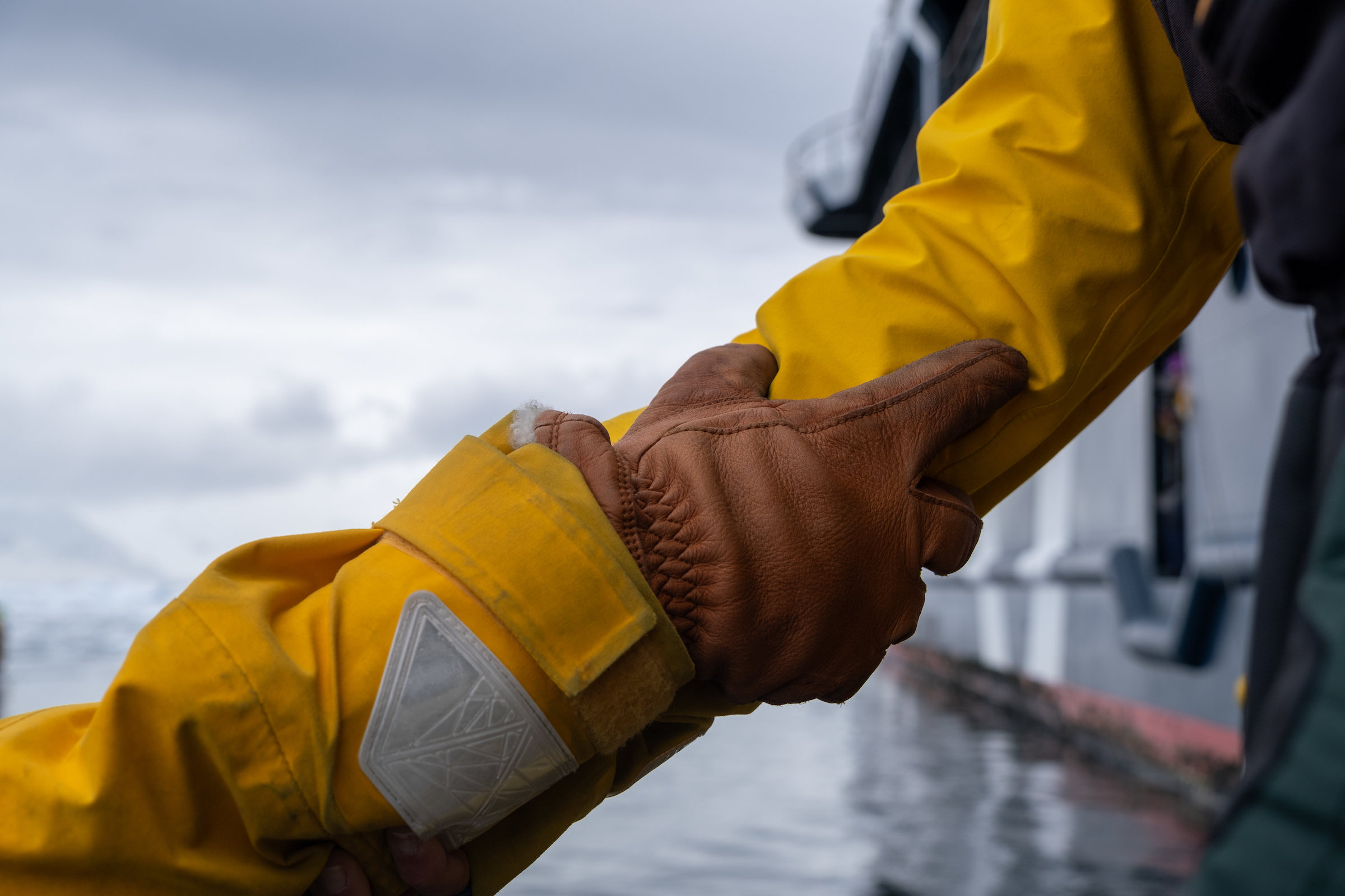 Hand grip getting out of a zodiac in Antarctica
