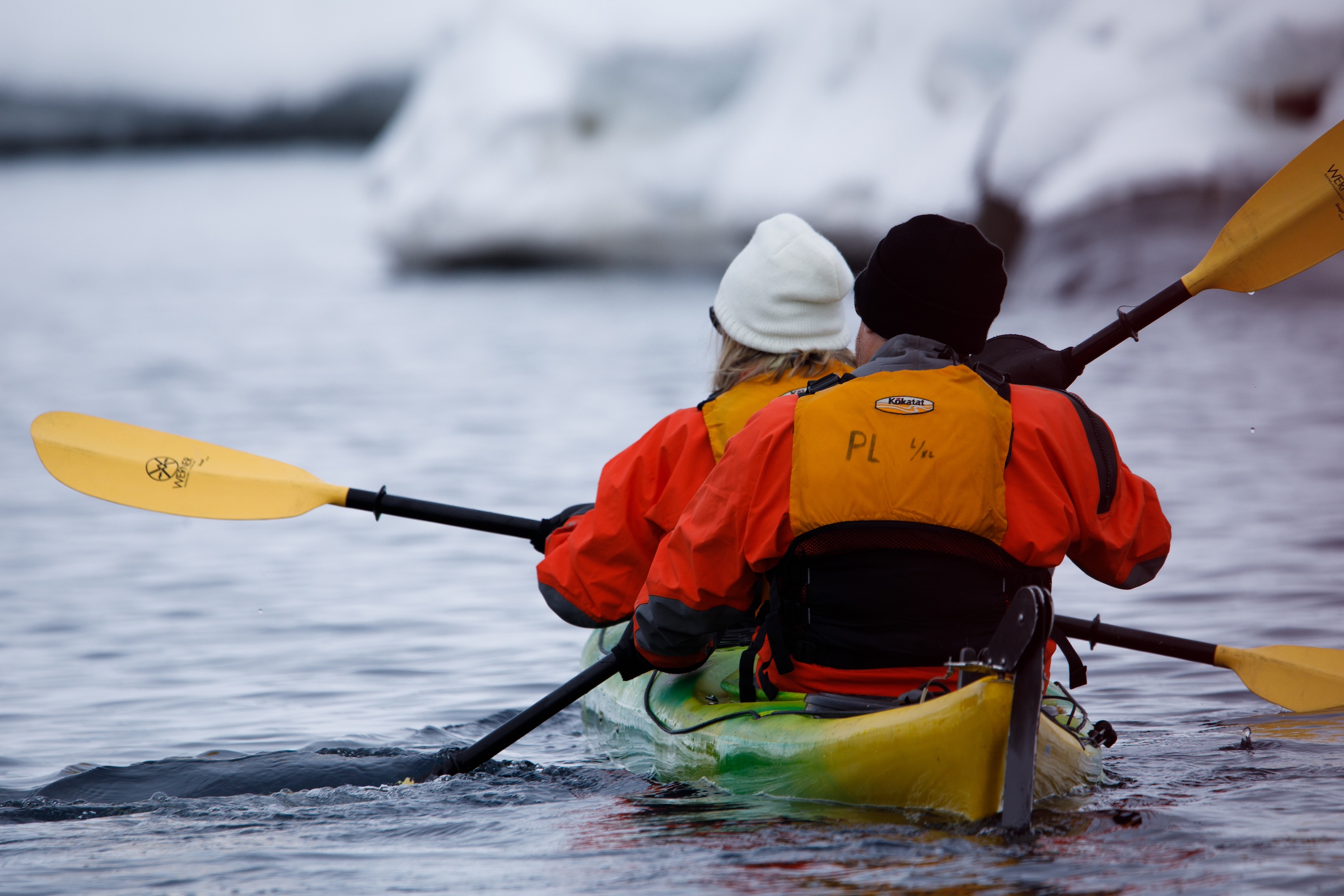 Kayakers paddle around Melchior Islands, Antarctica