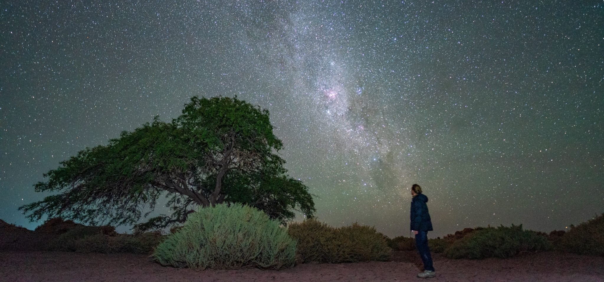A man stargazes in the Atacama Desert