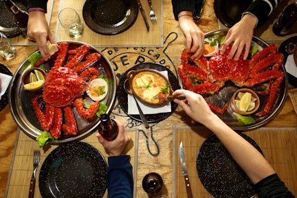 Eating king crab in an Ushuaia restaurant in Tierra del Fuego