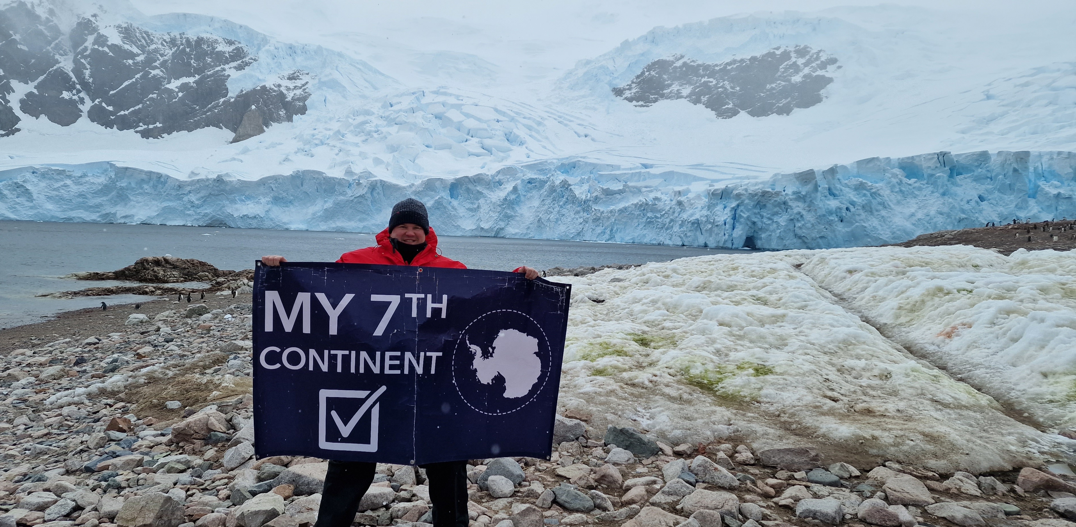 Keith from Swoop Landing on Antarctica in Neko Harbour for the first time  