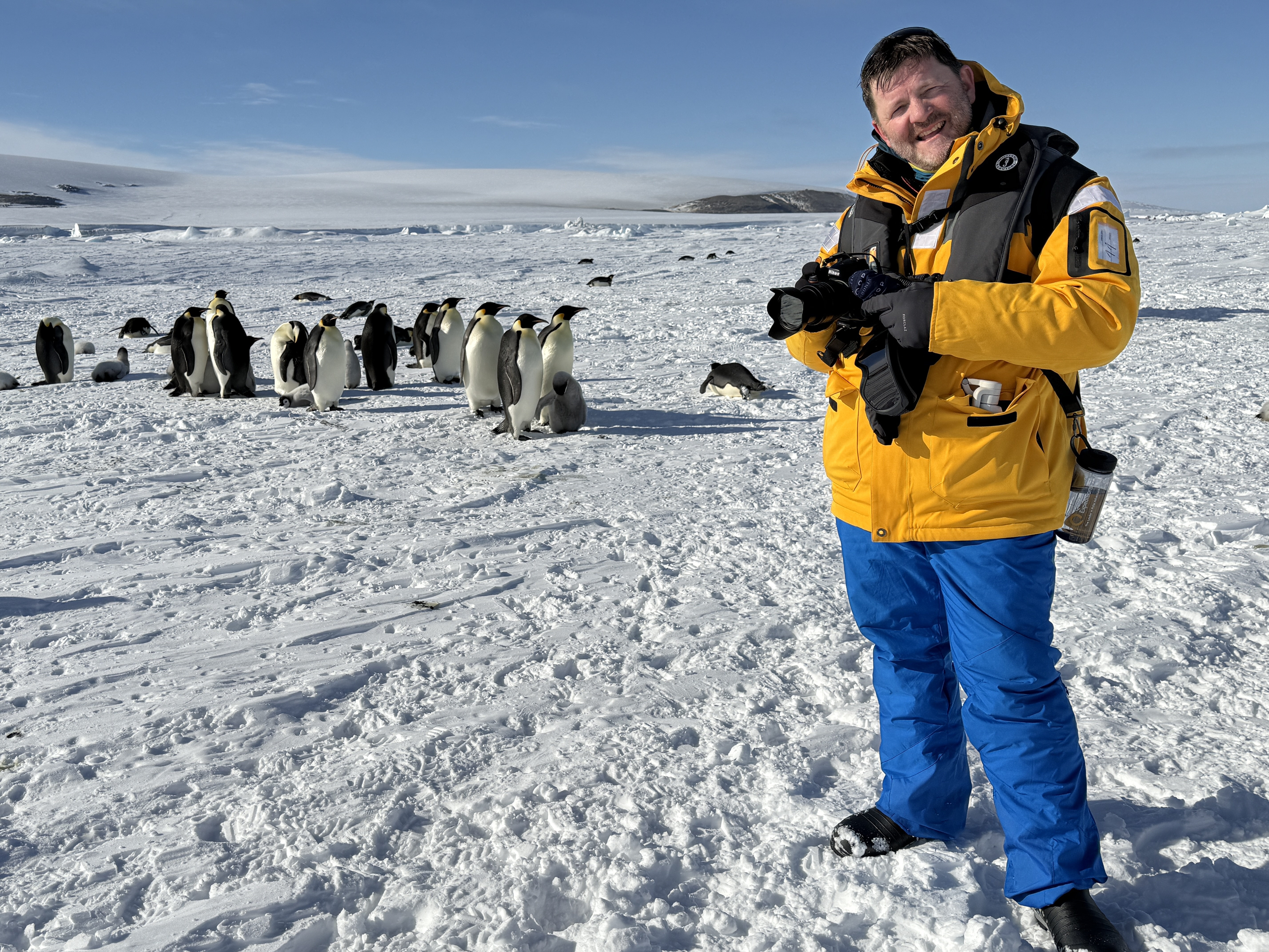 Otto with Emperor Penguins and chicks at Snow Hill