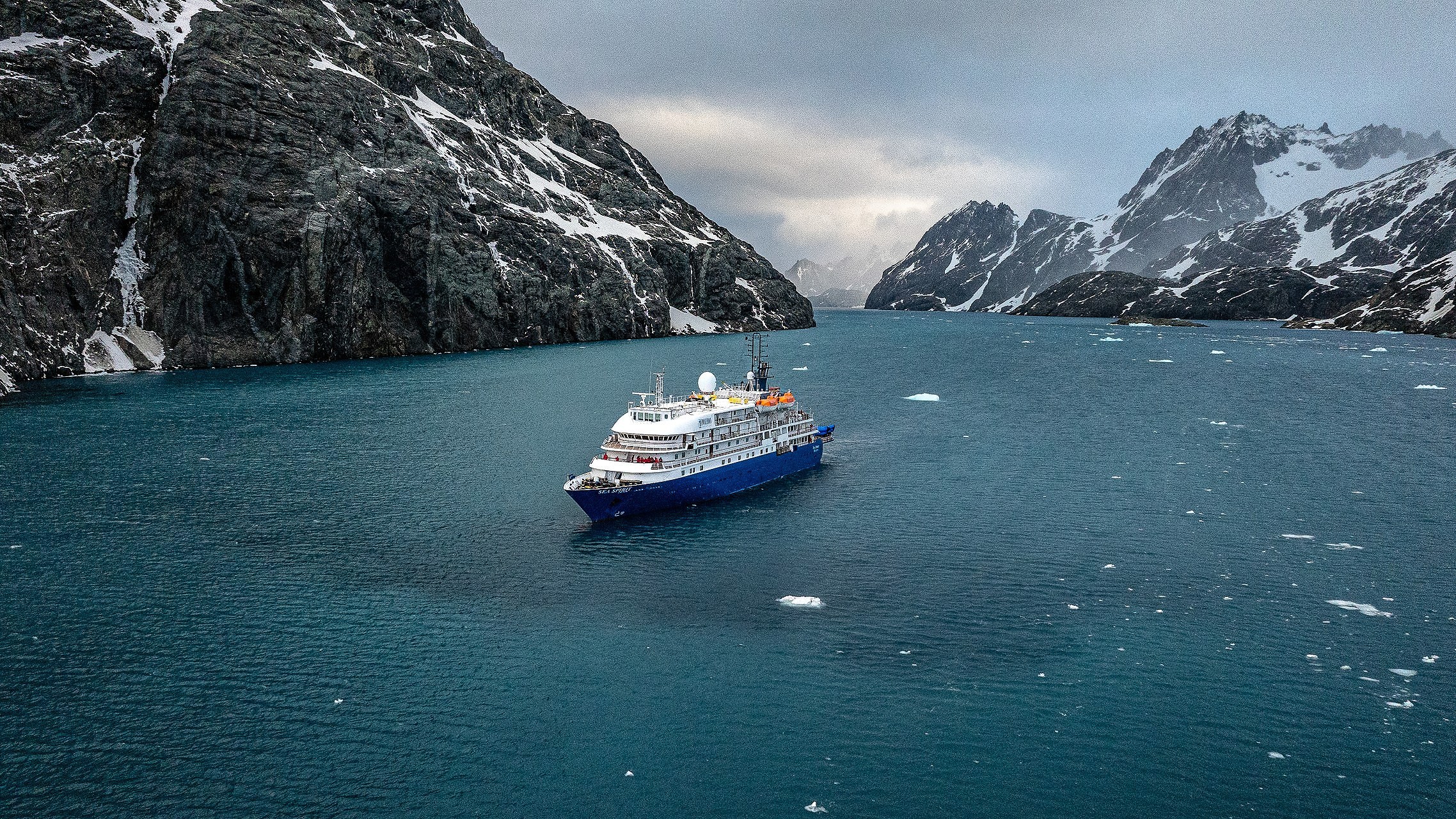 The Seaspirit cruises amongst the epic scenery of South Georgia