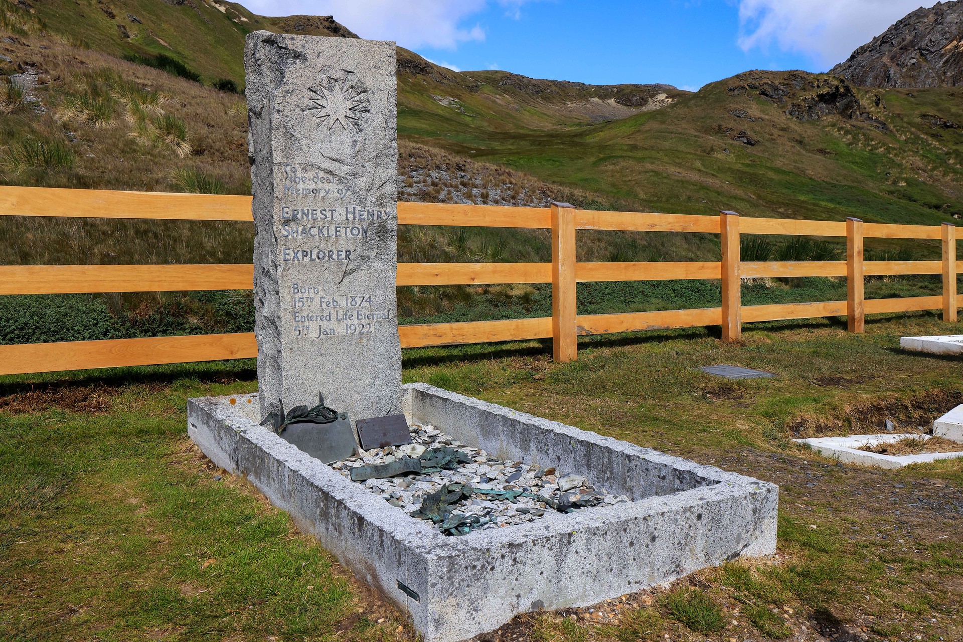 A landscape image of Shackleton's resting place