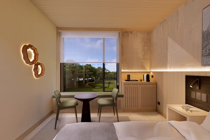 A rendered image of a room at The Cormorant at 55 South
